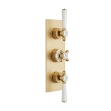 Booth & Co. Axbridge Brushed Brass 3 Outlet 3 White Handle Shower Valve